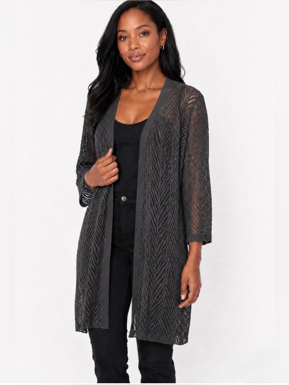 Dex Dark Gray Openwork Long Cardigan